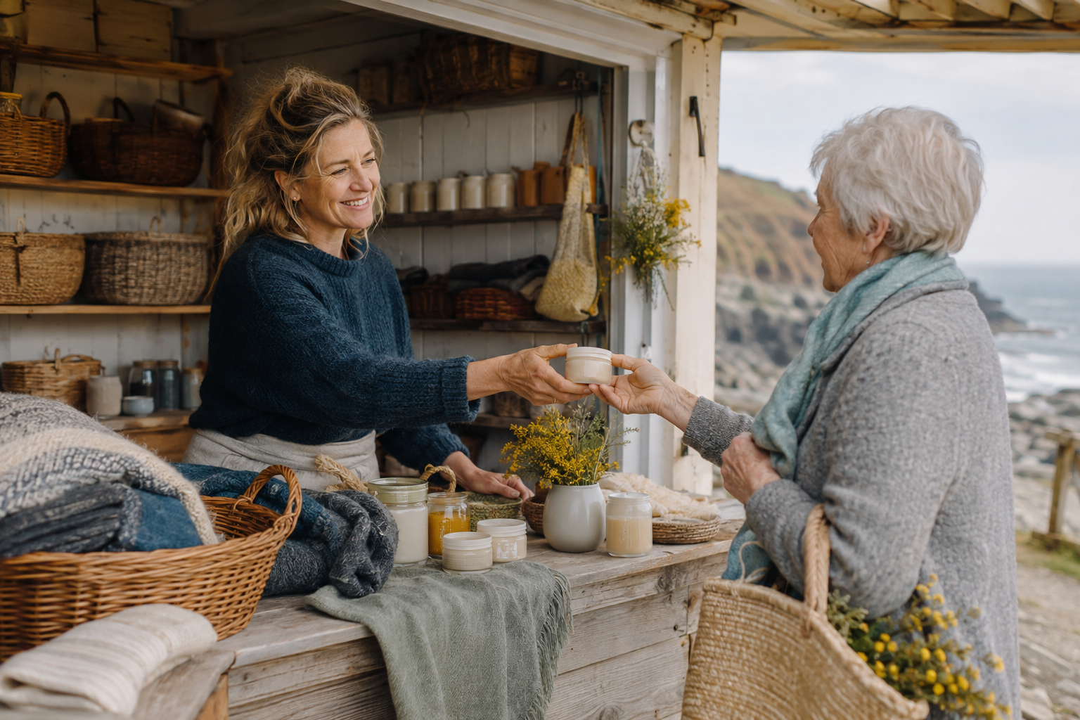 Cornish maker at a coastal market stall